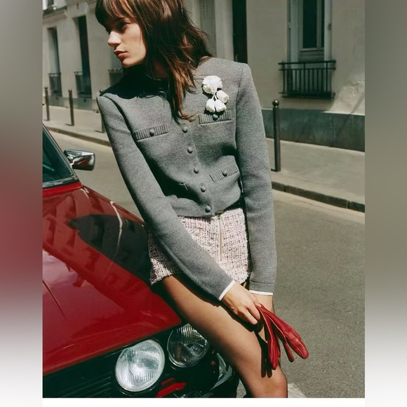 Self-Portrait GREY CROCHET FLOWER CARDIGAN Women's Sweater US2/UK6 - Picture 5 of 7